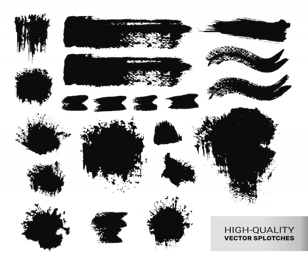 Free Vector inked paint brush strokes set.