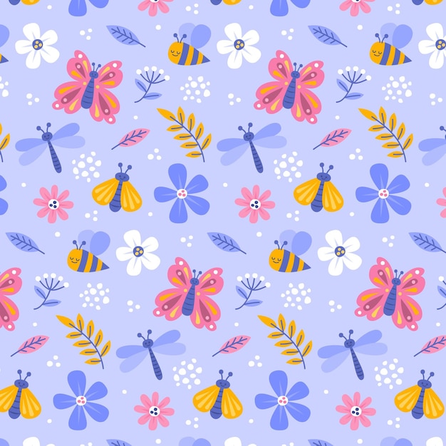 Insects and flowers pattern