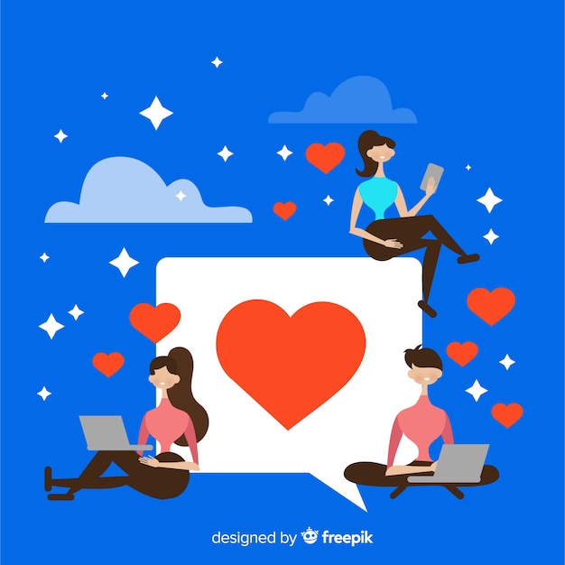 Free Vector instagram heart. teenagers on social media. character design.