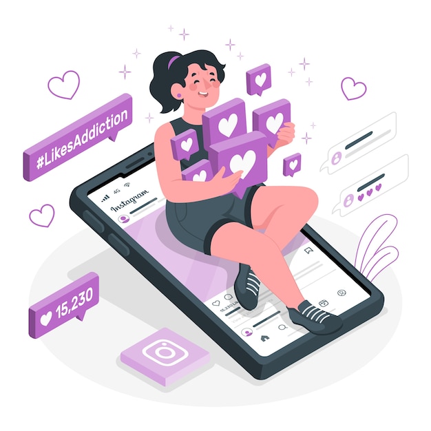 Free Vector instagram likes addiction concept illustration