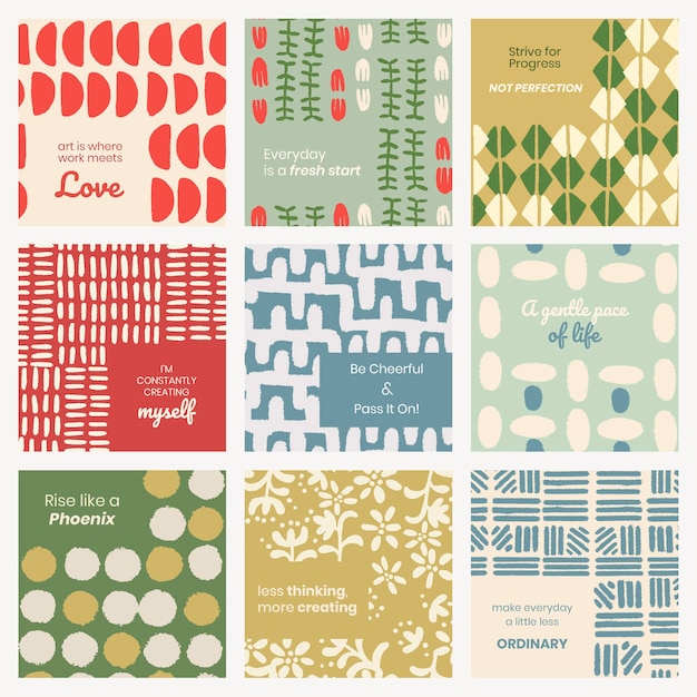 Free vector instagram post template vector, vintage pattern, inspirational quote set