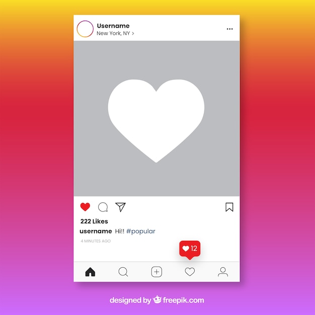 Free Vector instagram post template with notifications