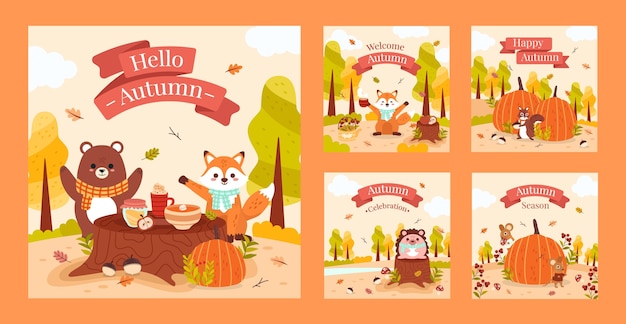 Free vector instagram posts collection for autumn season celebration