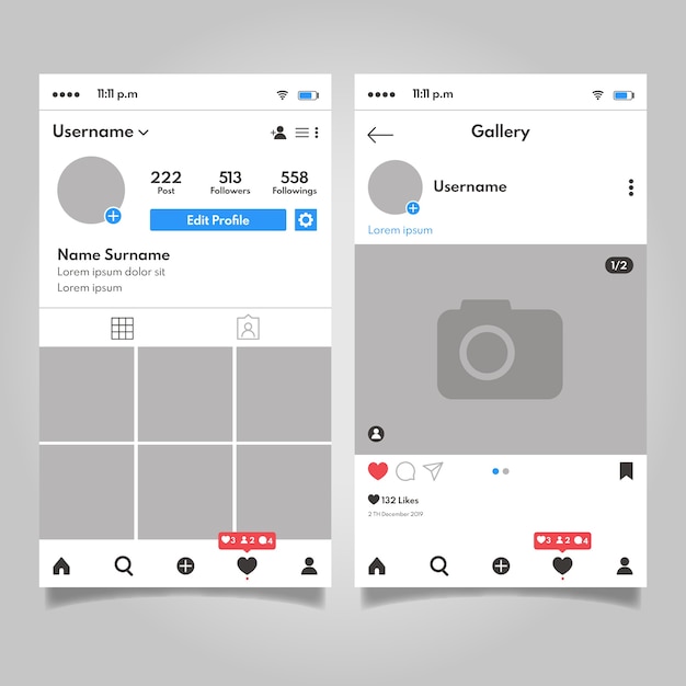 Instagram profile interface template design