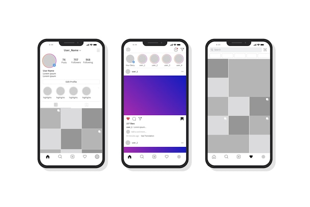 Instagram profile interface template with mobile phone