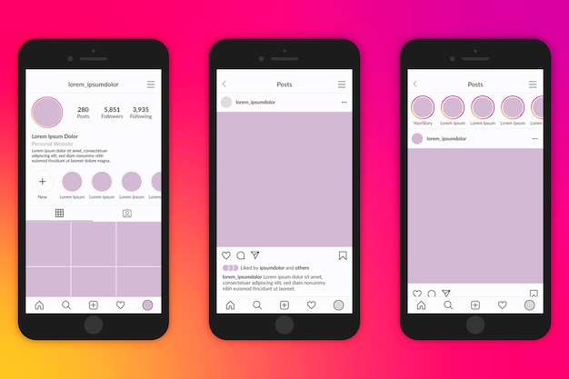 Free vector instagram profile interface template with mobile phone