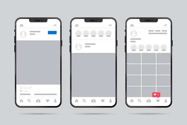 Instagram profile interface template with mobile phone