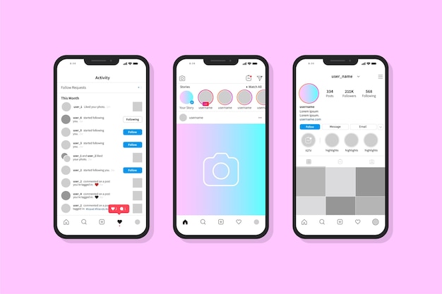 Free vector instagram profile interface template with mobile phone