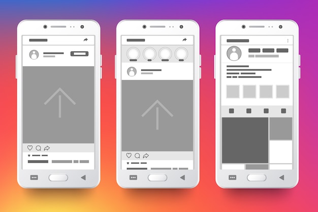 Free Vector instagram profile interface template with mobile phone