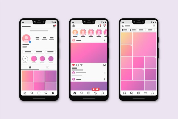 Instagram profile interface template with mobile phone