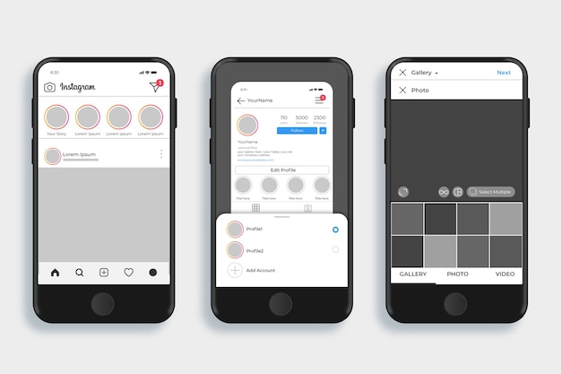 Free Vector instagram profile interface template with mobile phone