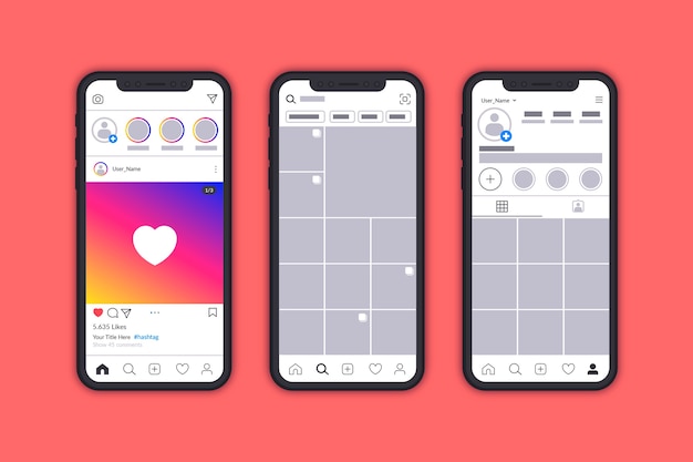 Free vector instagram profile interface template with mobile