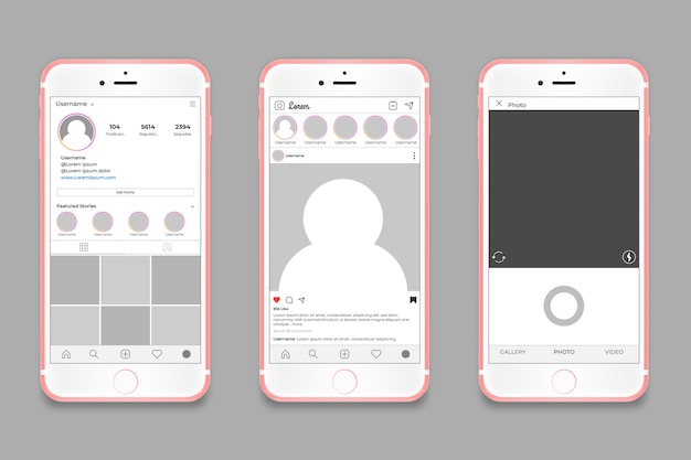 Free vector instagram profile interface template with phone concept