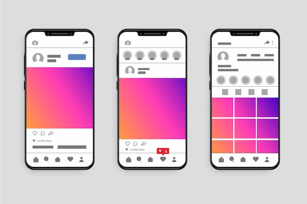 Free vector instagram profile interface template with phone