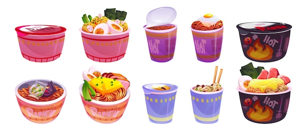 Free vector instant noodle in closed and open paper cup