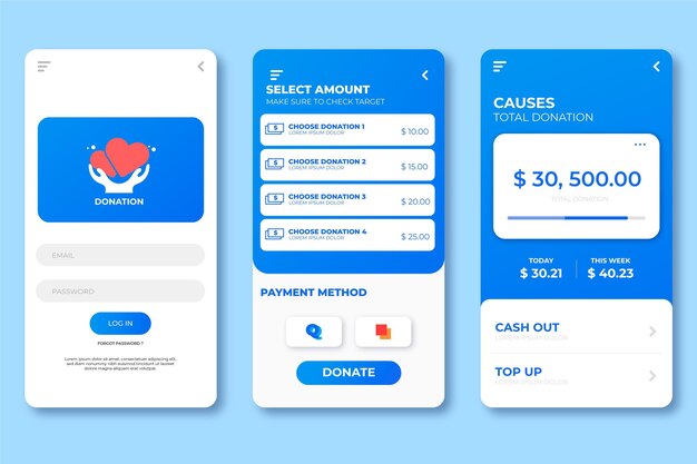 Interface for charity application