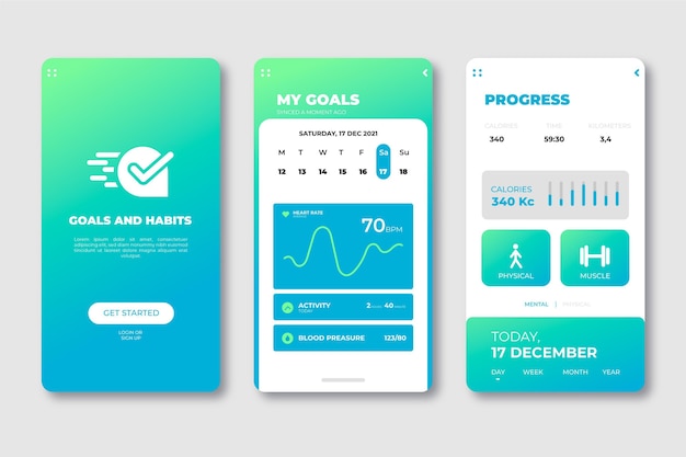 Free vector interface for goals and habits tracking application