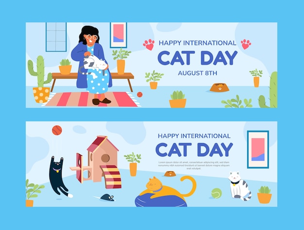 Free Vector international cat day hand drawn flat banner