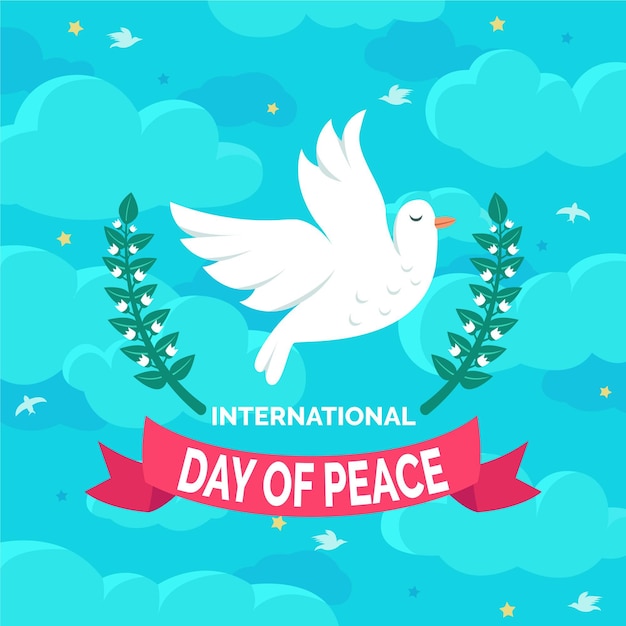 Free Vector international day of peace with dove and clouds