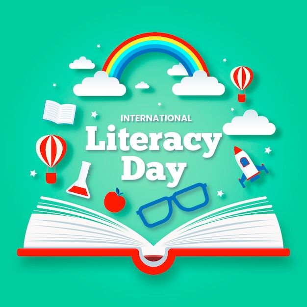 Free Vector international literacy day in paper style