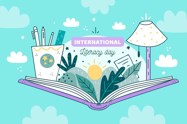 Free vector international literacy day with open book