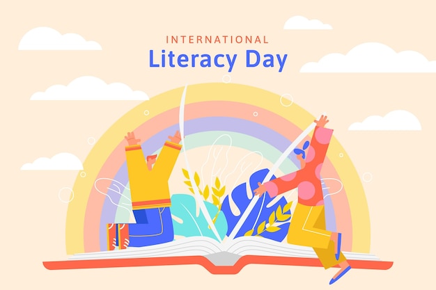 Free Vector international literacy day with people and book