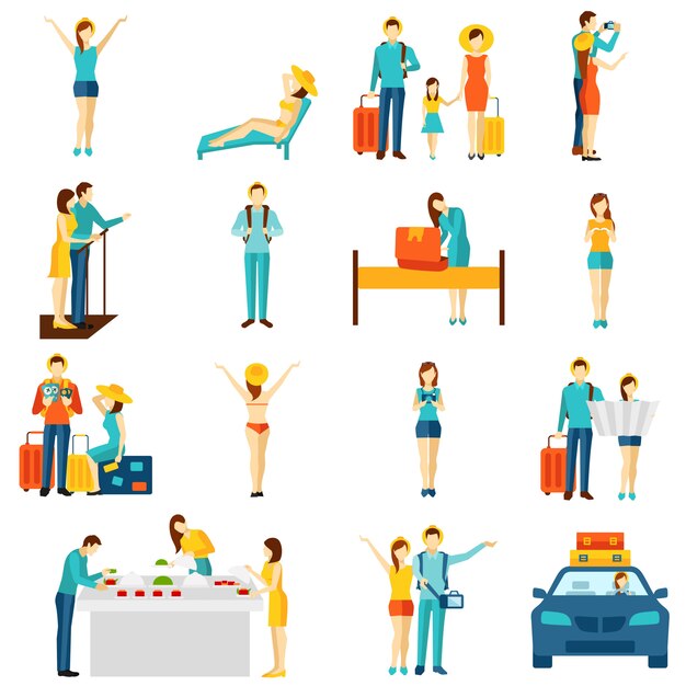 International tourism travelling flat icons set