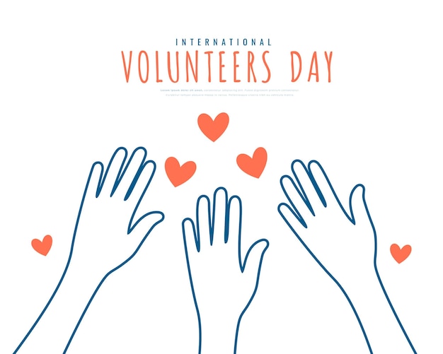 Free Vector international volunteers day hands up background with love heart vector