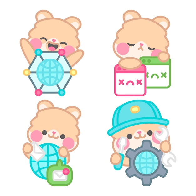 Free Vector internet stickers collection with kimchi the hamster