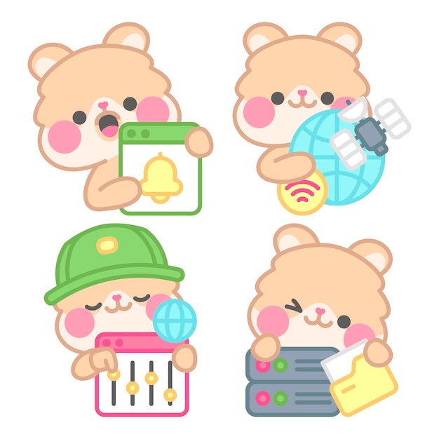 Free Vector internet stickers collection with kimchi the hamster