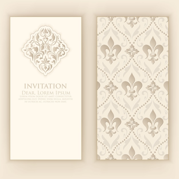 Free Vector invitation template with damask decorative elements