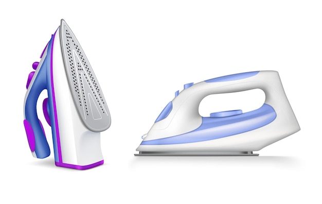 Free Vector iron ironing realistic icon set two irons are in different positions on white background vector illustration