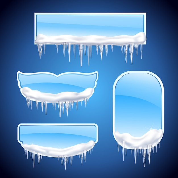 Free Vector isolated icicles frames realistic icon set with different shape windows or frames on blue background  illustration