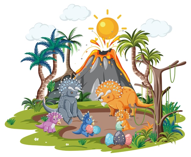 Free Vector isolated prehistoric forest with dinosaur