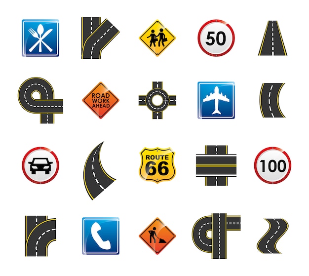 Free Vector isolated road sign icon set 