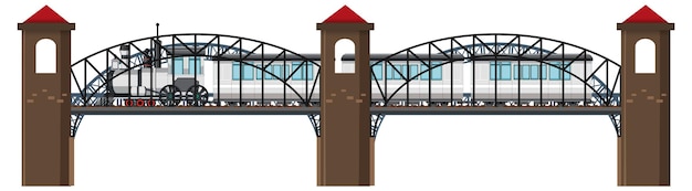 Free vector isolated steam locomotive on bridge