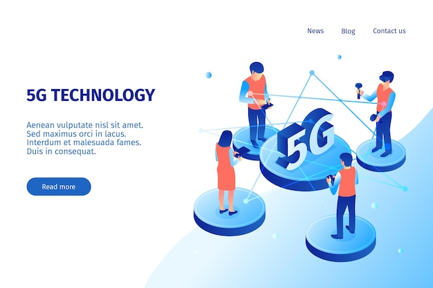 Free vector isometric 5g internet technology website template