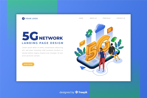 Free Vector isometric 5g landing page