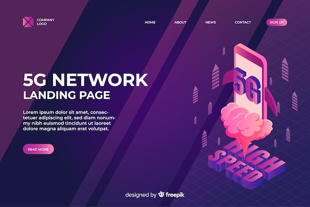 Free vector isometric 5g network landing page