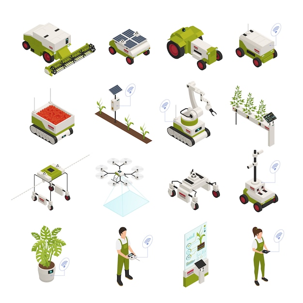 Free Vector isometric agriculture automation elements collection