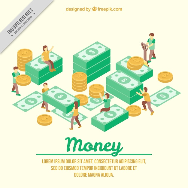 Free Vector isometric background of people with bills and coins