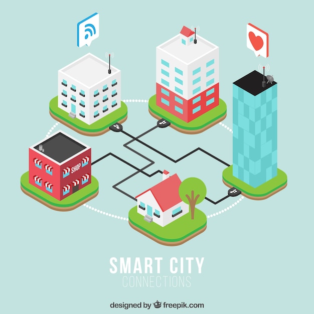 Free Vector isometric buildings connected