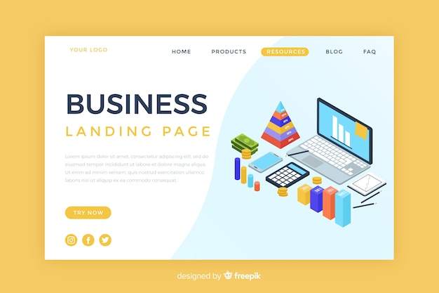 Free Vector isometric business landing page template