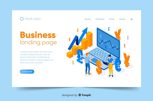 Free vector isometric business landing page template