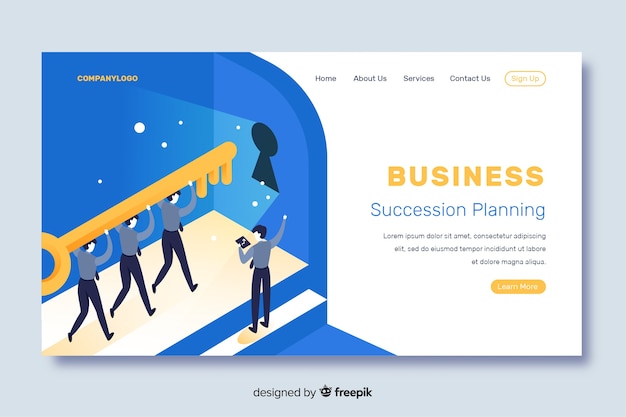 Isometric business landing page with succession planning