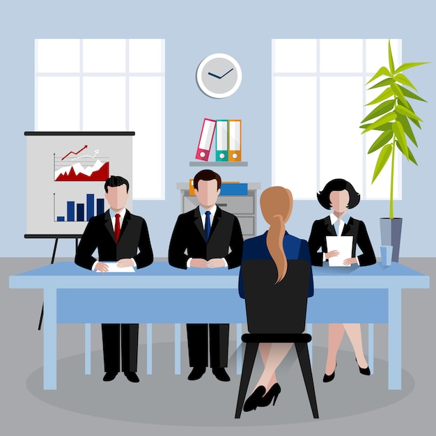 isometric characters illustration, human resources doing interview 