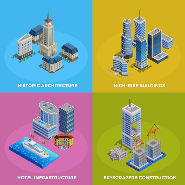 Free Vector isometric city 2x2 icons set