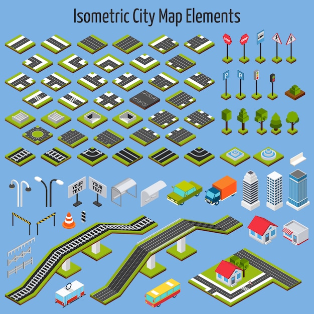 Free Vector isometric city map elements