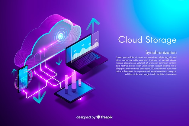 Isometric cloud storage background