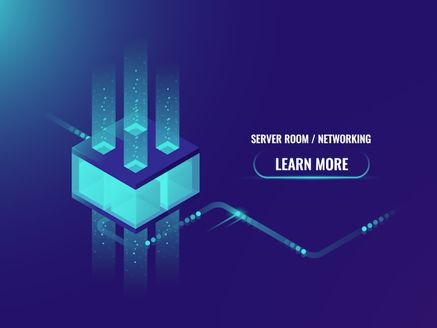 Free Vector isometric cryptocurrency and blockchain concept banner, processing of big data